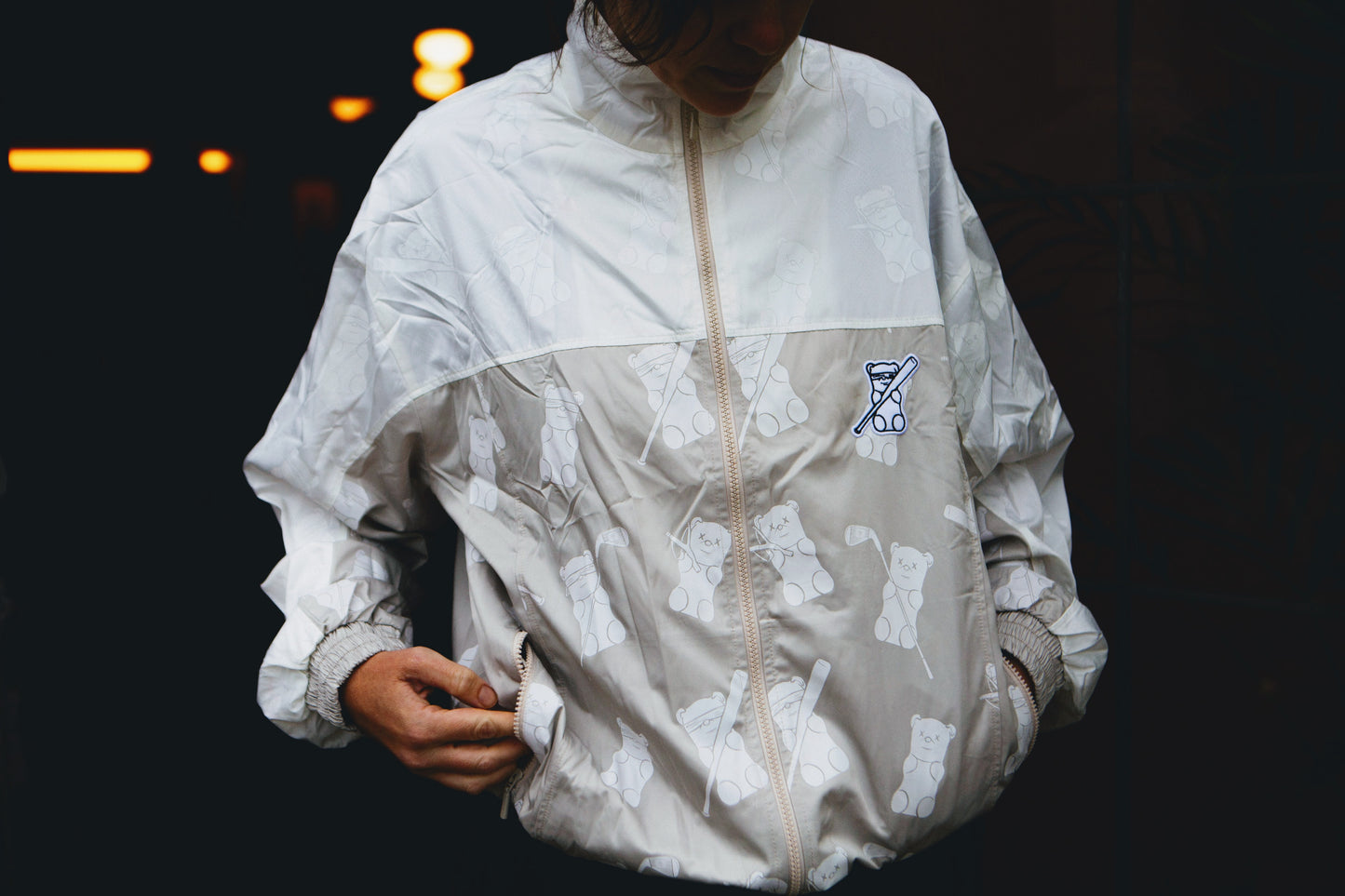 Teddy track jacket Beige white