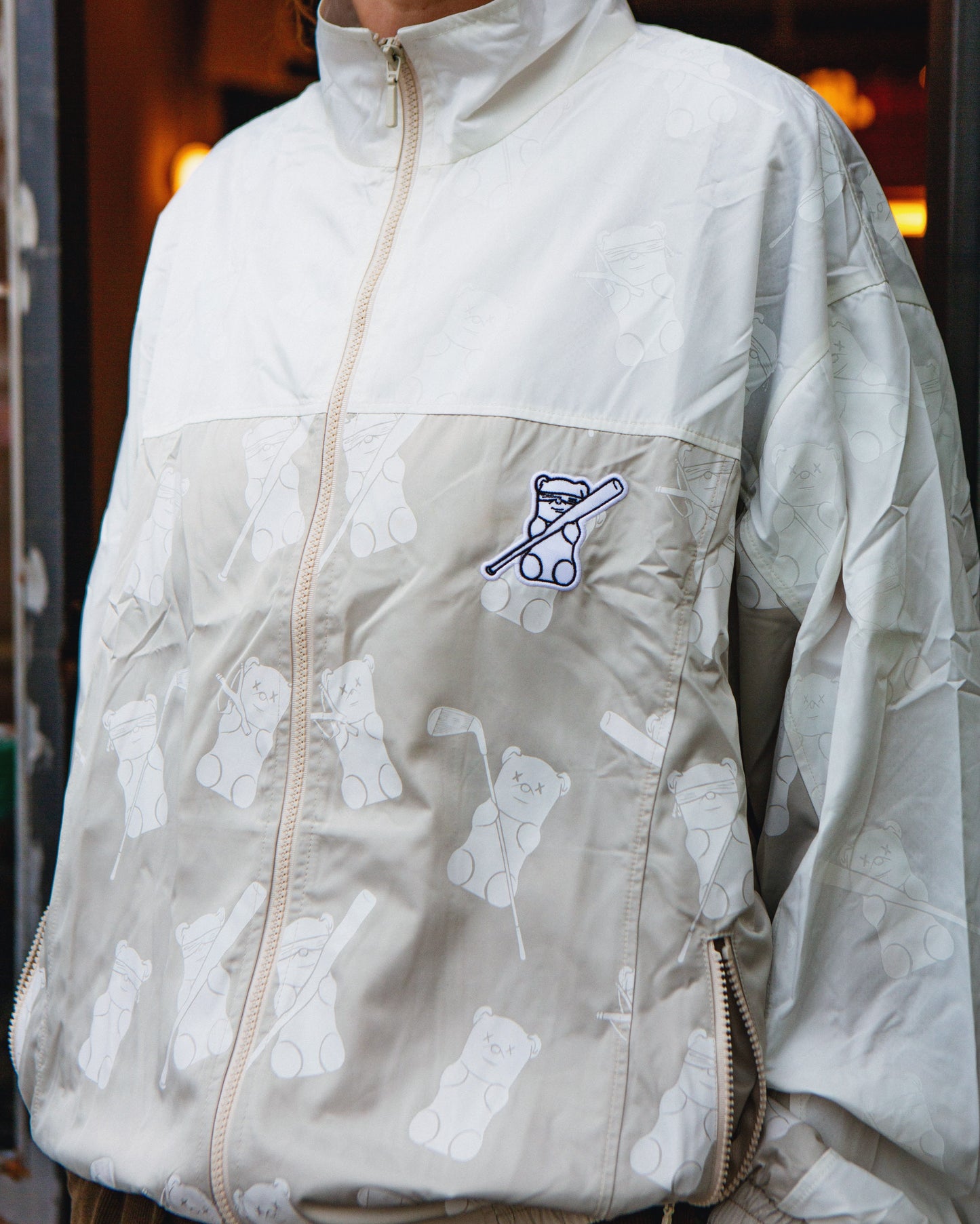 Teddy track jacket Beige white